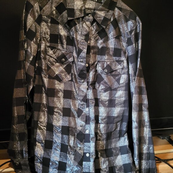 Western shirt medium metallic silver and black - Picture 2 of 2